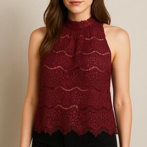 Love Fire Burgundy Lace Mock Neck Sleeveless Blouse XL